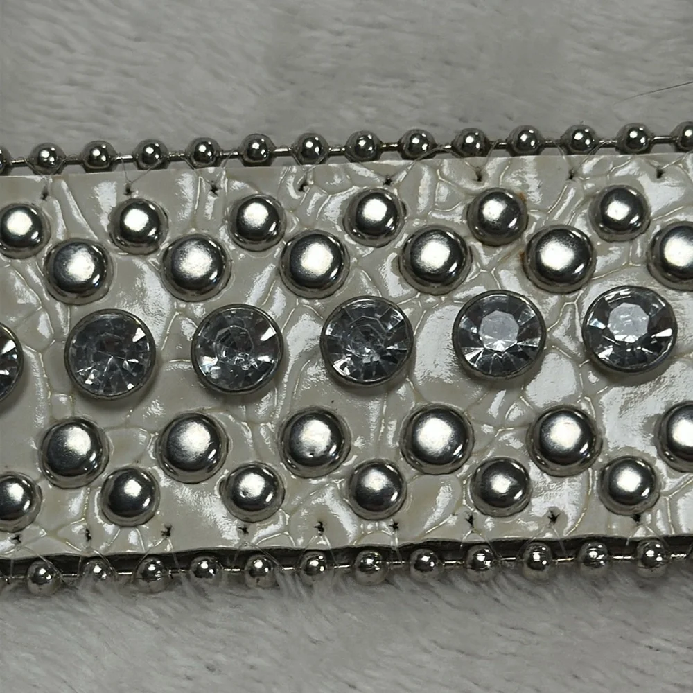 Beautiful White Rhinestones and Studs Belt Silver Buckle Western Sparkle XXL